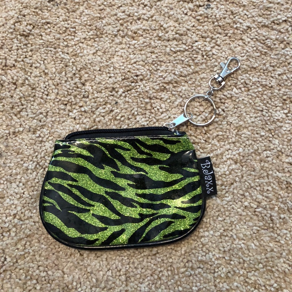 Green glittery zebra pouch